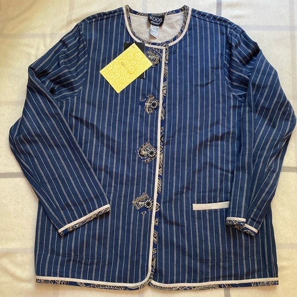 KOOS of Course! Vintage Reversible Blue Pinstriped Blazer Jacket Size Large - Picture 1 of 12